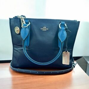 Coach Crosby Two Tone Blue Python Embossed and Leather Carryall Tote